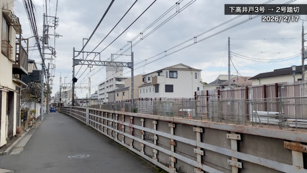 下高井戸駅3号〜2号踏切付近は工事ヤードが一部整備されている